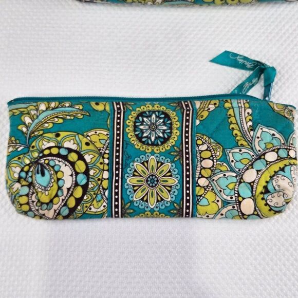 Vera Bradley Peacock Blue Green Paisley Shoulder Bag Glasses Pouch - Picture 2 of 8